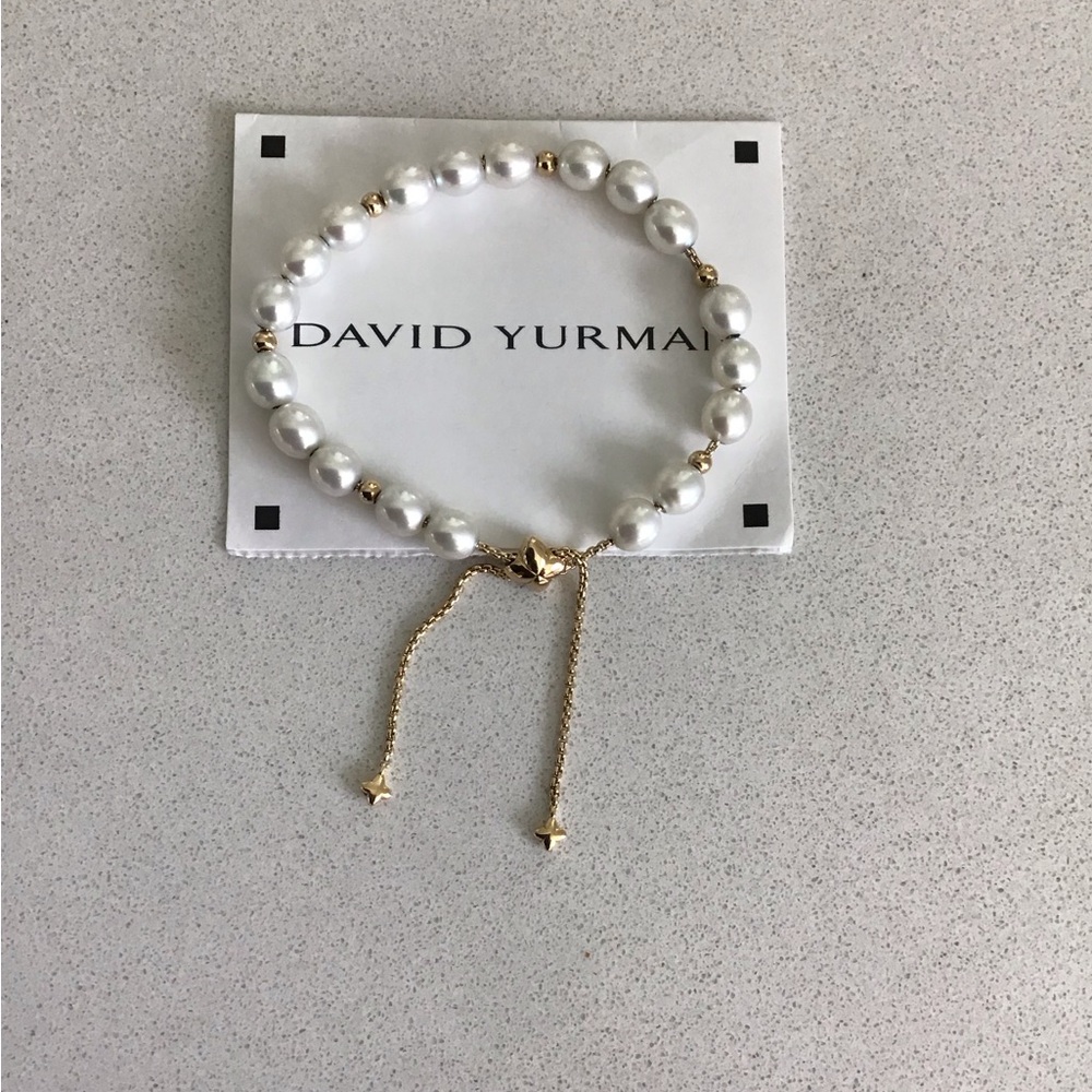 David Yurman Pearl 18k Gold Bead Bracelet worn once, mint, adjustable with pouch